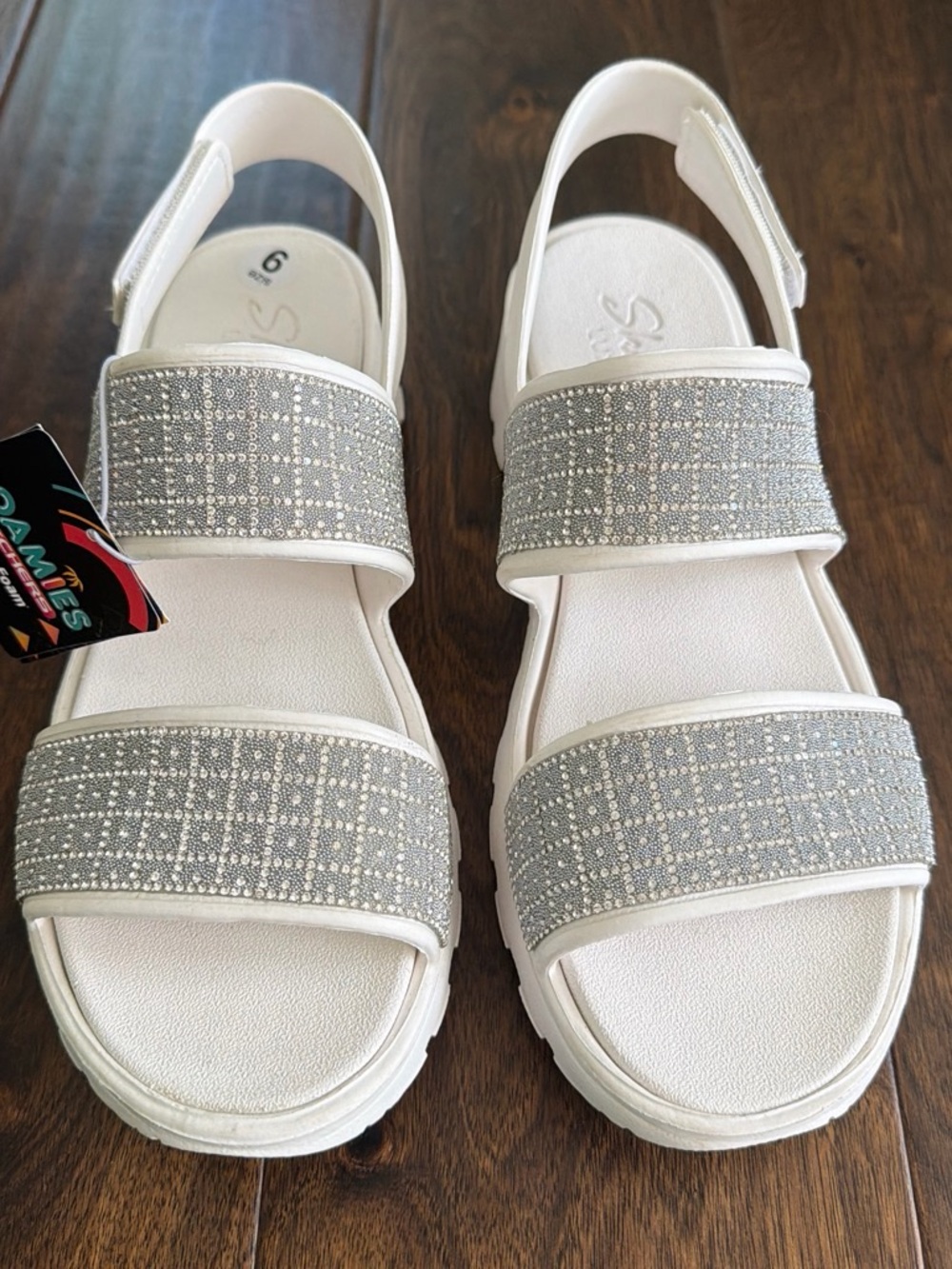 Skechers Foamies White Sandals with Silver Straps